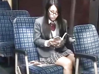 Schoolgirl enticed leg fucked by geek on bus