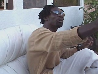 Sexy ebony slurps his big black shlong and then receives pussy drilled