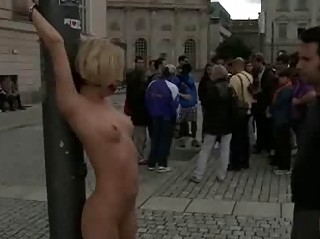 Blonde bound and stripped in public